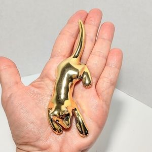 Vintage Jewelry Green Eye Cat 5" Brooch Giovanni Gold Emerald Scarf Shoulder Pin